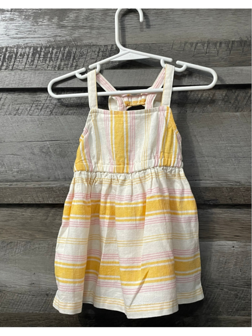 Carter's Baby Girl Striped Linen Blend Sundress Size 9 Months Pink Yellow Summer